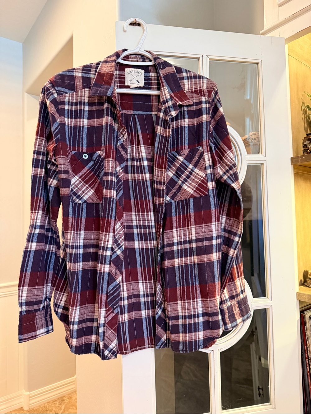 La Hearts Burgundy, Navy and White Plaid Shirt